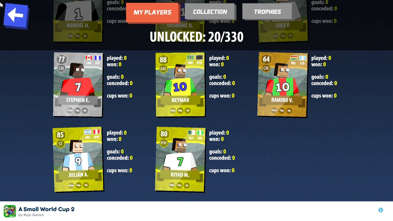 Bottom of My Players with Julián A. and Riyad M. beneath three previously counted cards
