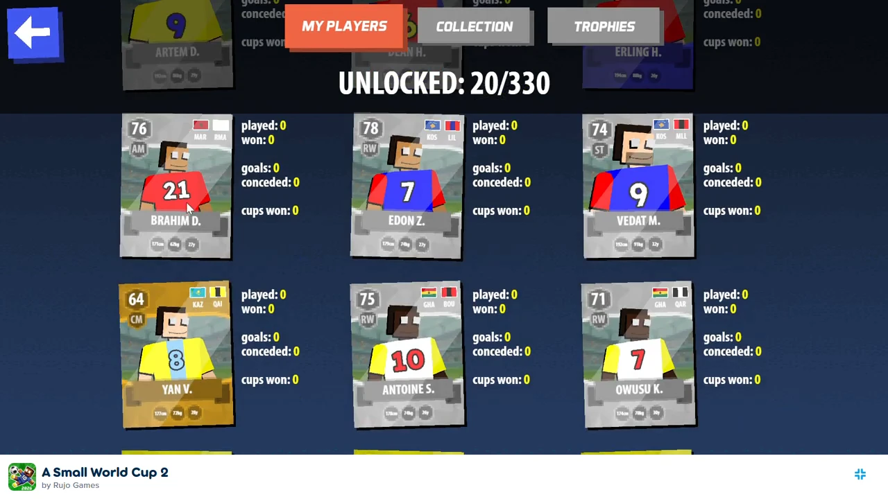Six owned cards from Brahim D. through Owusu K. with KOS LIL and KOS MLL visible on separate cards