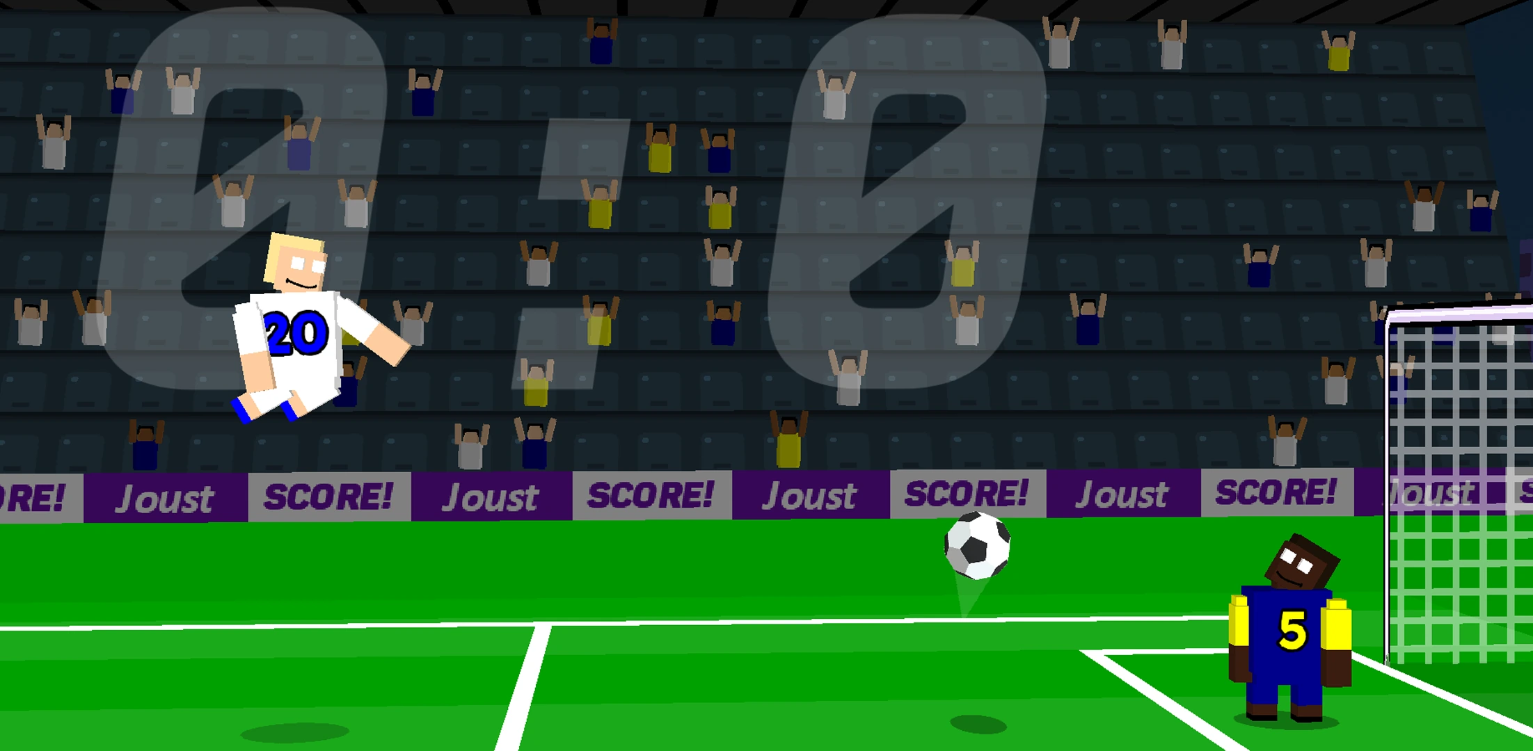Two ragdoll players and a ball on the pitch