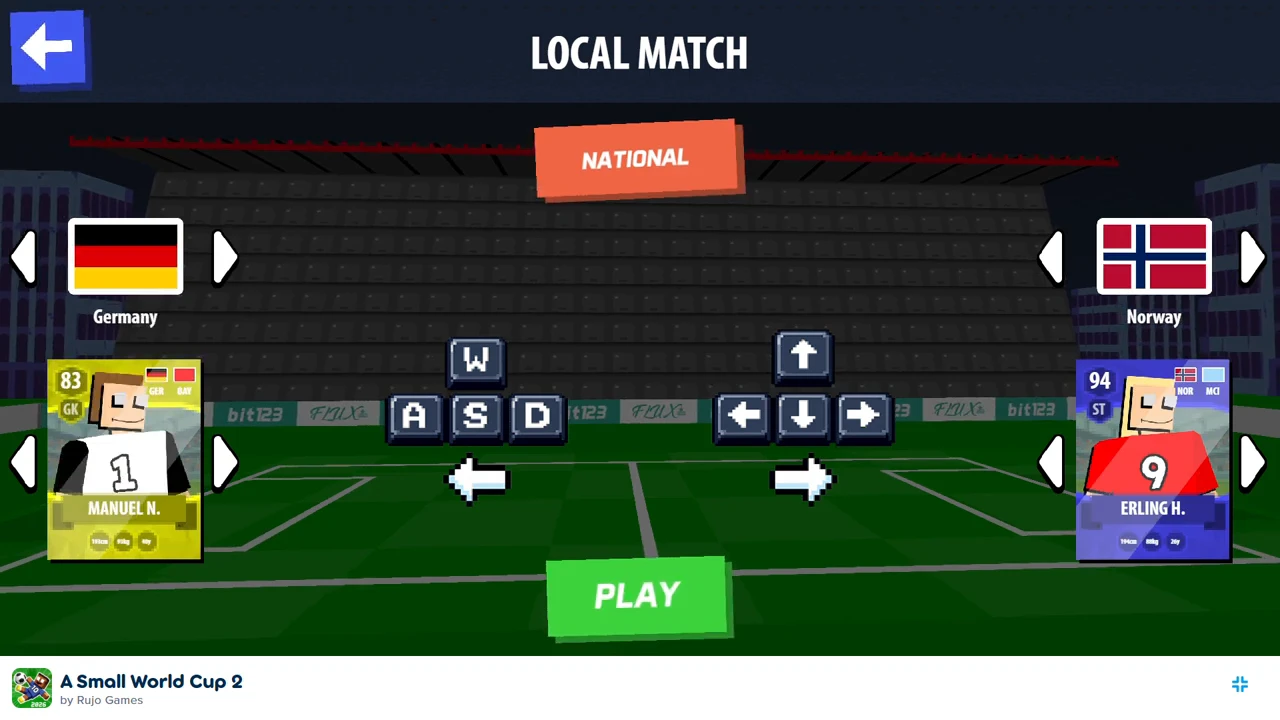 Local Match selection showing Germany Manuel N. 83 GK and Norway Erling H. 94 ST